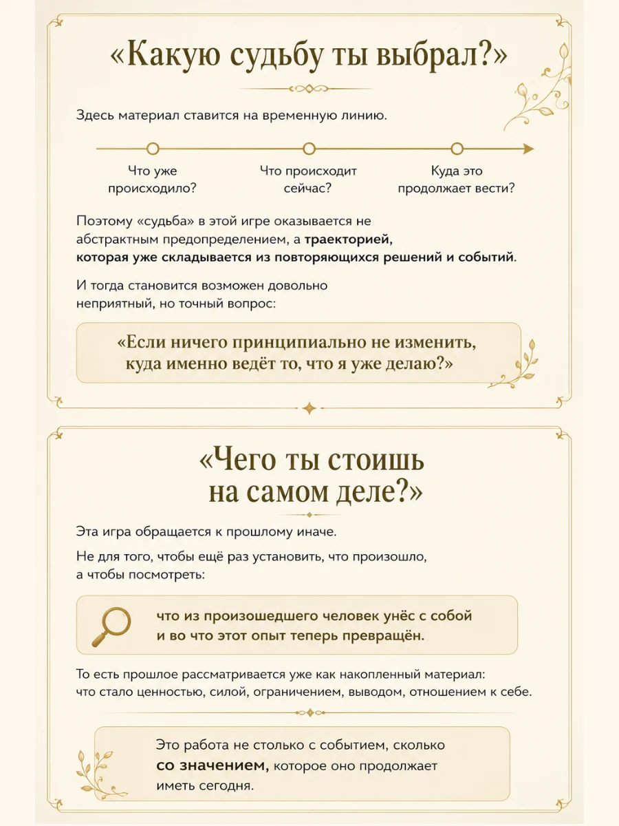 Игры-ручьи «Какую судьбу ты выбрал?» и «Чего ты стоишь на самом деле?»